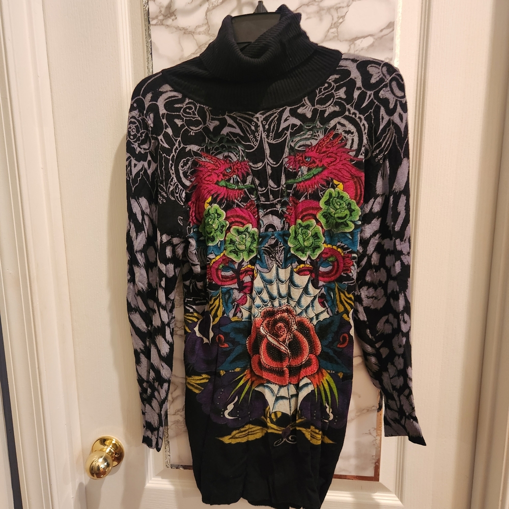 Ed Hardy Black and Gold Sweater